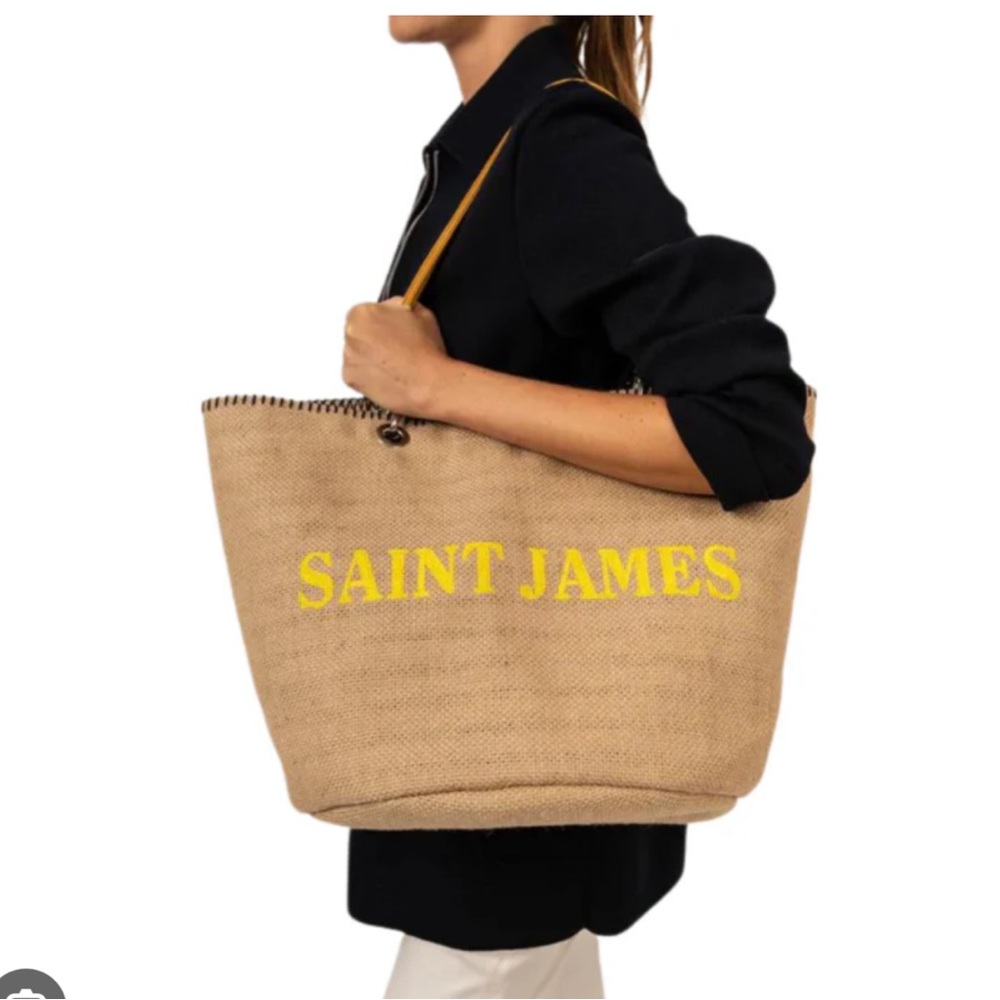 Saint James Tan Jute Tote with Yellow Logo